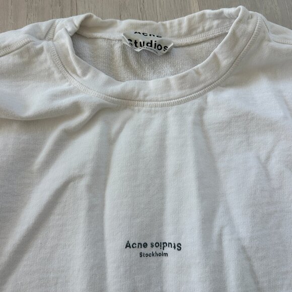 Acne Studios Cropped Logo Sweatshirt White Size Medium - Picture 3 of 5